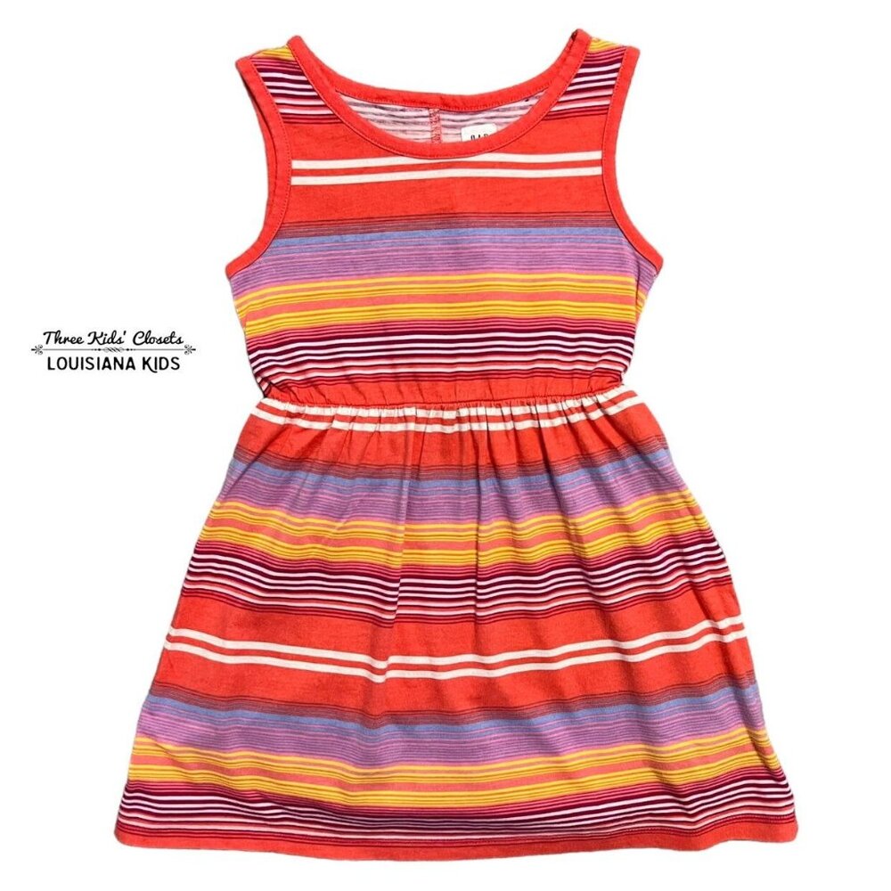 Gap Kids XS (4-5) Colorful Striped Ruffle Tank Dress